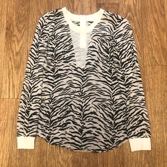 Rebecca Taylor Black and Cream Zebra Animal Print Silk Long Sleeve Blouse Size 2 - Picture 3 of 15